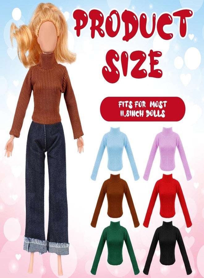 Fourluoo 6 Pcs Winter Doll Clothes Doll Sweater Fashion Outfits Long Sleeve Top Clothing for Winter Spring Birthday Gift(Elegant Color,11.8 Inch) - Image 3